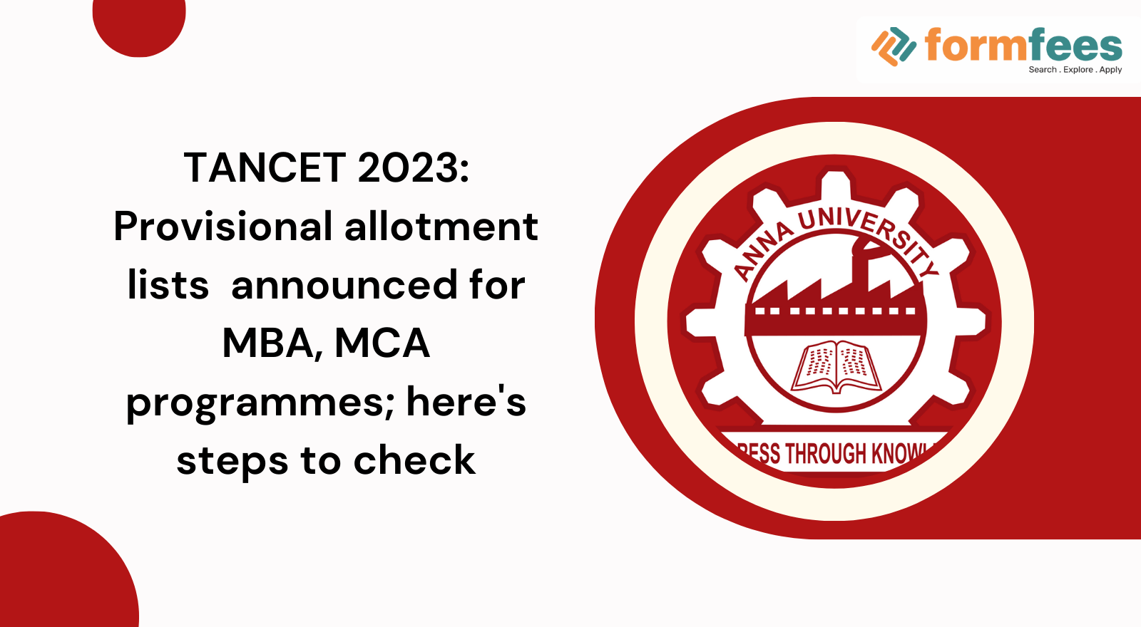 TANCET 2023 Provisional Allotment Lists Announced For MBA MCA